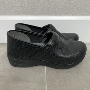 Dansko XP 2.0 Professional Womens 41 Black Floral Nursing Leather Clogs Shoes